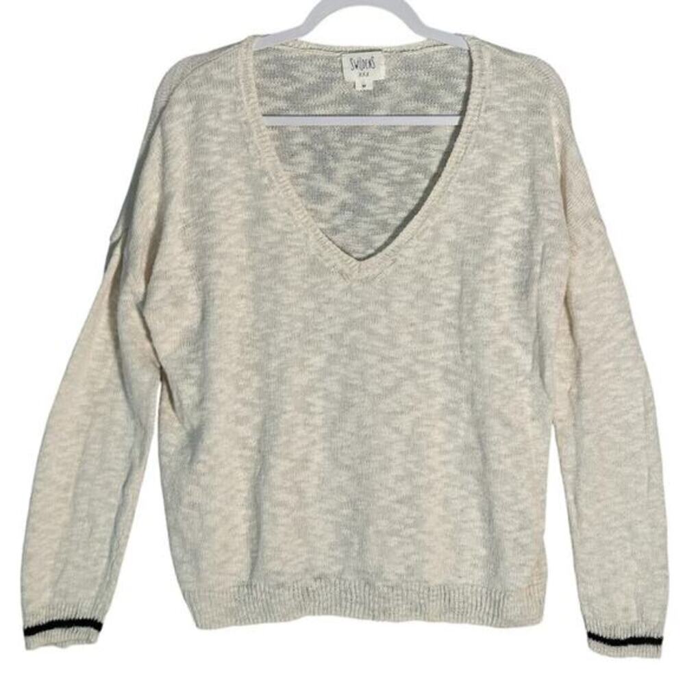 Swildens Sz M V-Neck Lightweight Linen Cotton Sweater Cream Minimalist Neutral